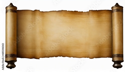 old mediaeval paper sheet parchment scroll isolated on white photo