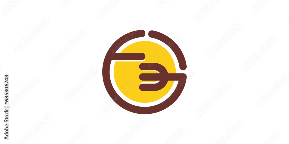 Food logo design template. Vector letter G and F logotype illustration with isolated graphic fork icon in letter G, Logo of cafe, restaurant with minimalist design look Food logo design template. Vector letter G and F logotype illustration with isolated graphic fork icon in letter G, Logo of cafe, restaurant with minimalist design look