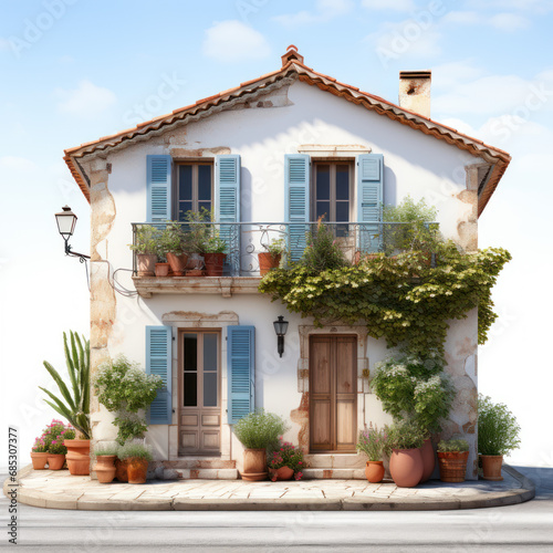 petite maison typique traditionnelle du sud de l'Europe proche de la Méditerranée, isolée sur fond blanc photo