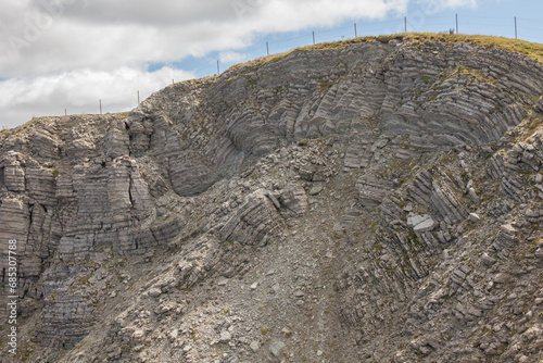 Focus on a stratificated dolomia area in the Dolomites photo