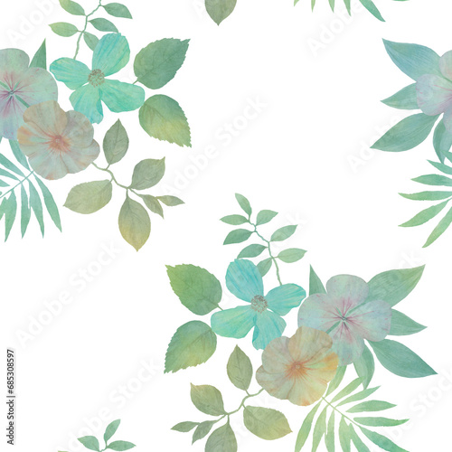 seamless pattern, watercolor flowers on a white background for the design of wallpaper, wrapping paper, cards © Sergei
