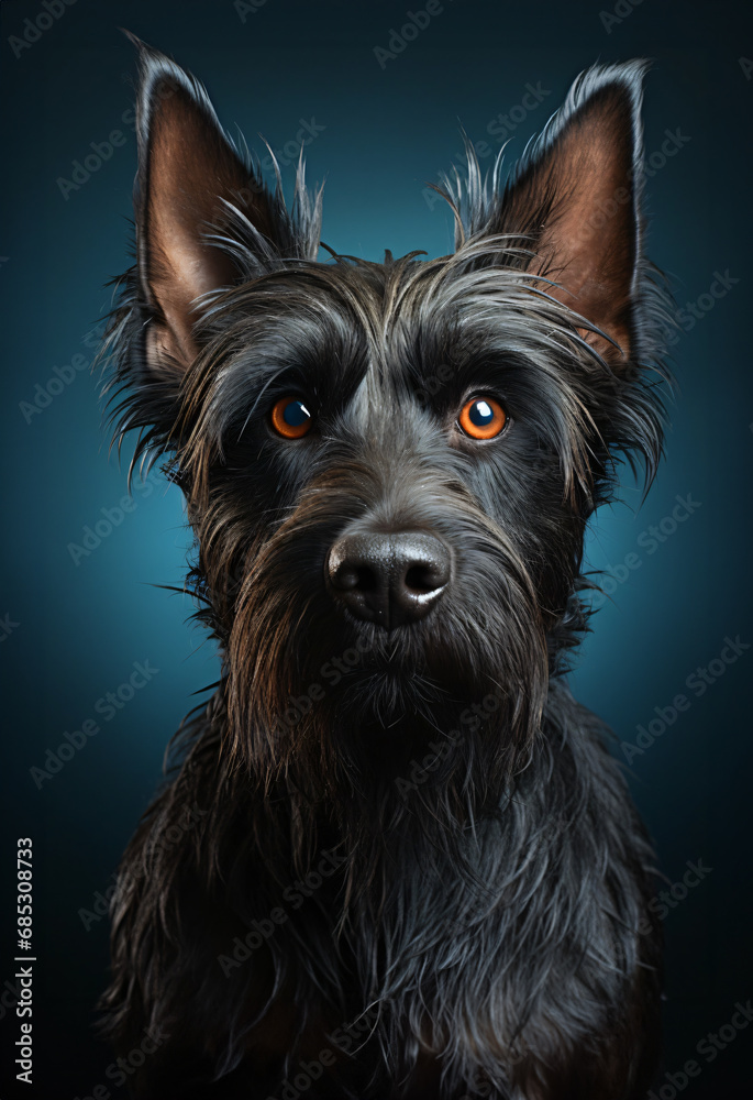 Black Scottish Terrier Dog Studio Portrait - Generative AI