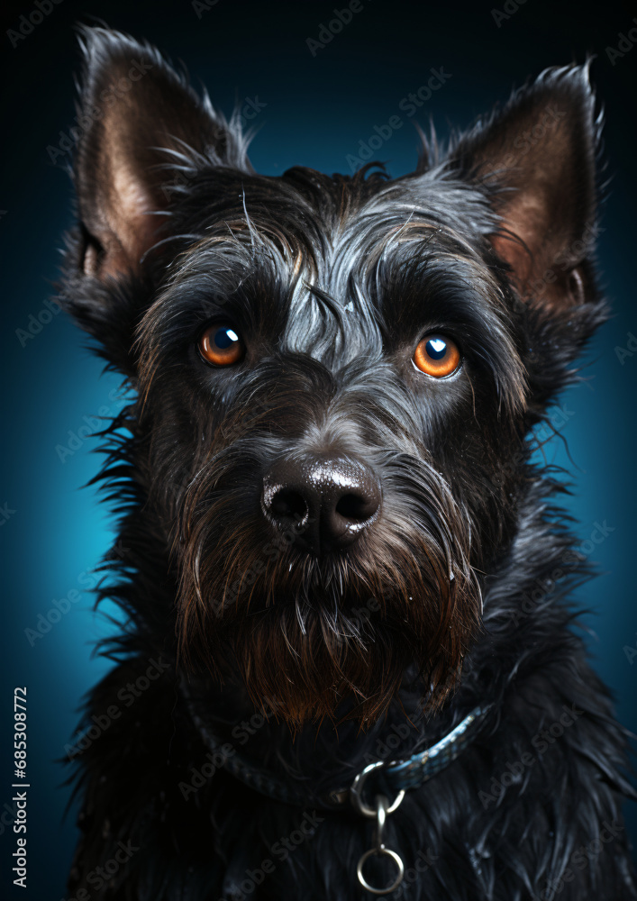 Black Scottish Terrier Dog Studio Portrait - Generative AI