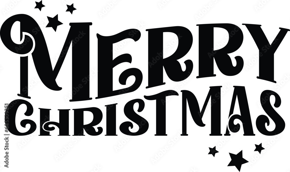 Festive Merry Christmas Typography. Merry Christmas black bold sign. Merry Christmas sign with stars. Festive Merry Christmas Typography. Merry Christmas black bold sign. Merry Christmas sign with stars.