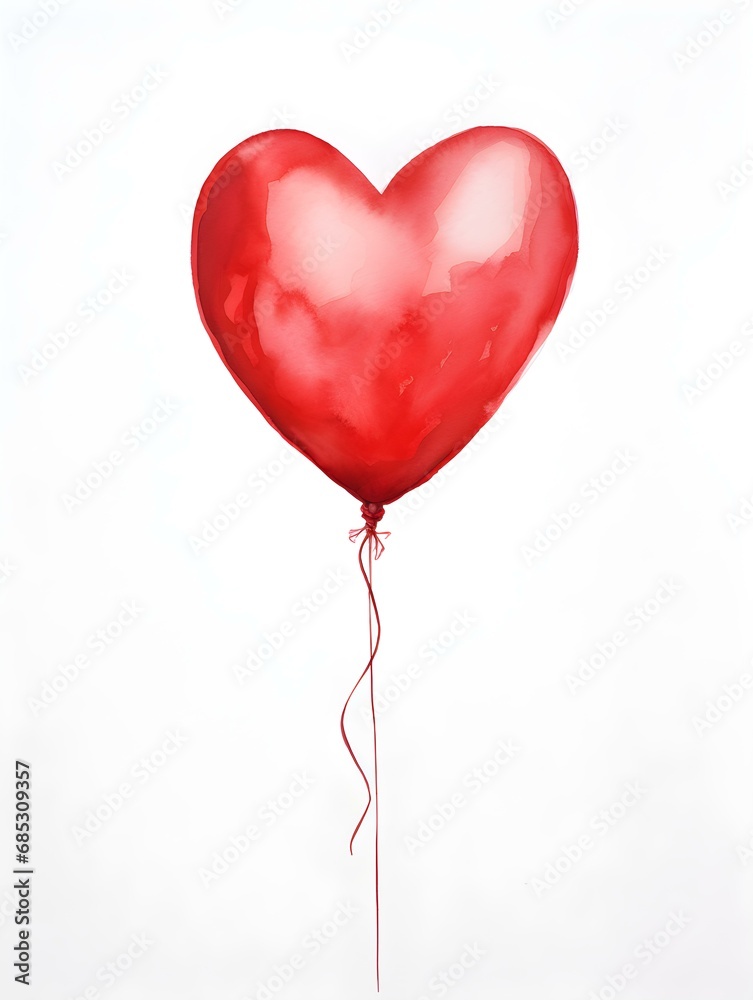 Drawing of a Heart shaped Balloon in red Watercolors on a white Background. Romantic Template with Copy Space Drawing of a Heart shaped Balloon in red Watercolors on a white Background. Romantic Template with Copy Space