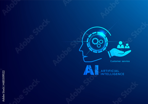 Ai help customer. Use bot solve problems. Ai assistance. Client support consultant online help information. Technology blue background vector