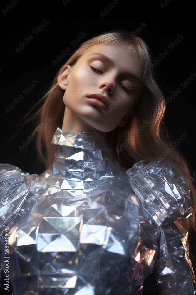  trendy woman in luxury silver sparkling dress, ai generated