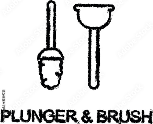 plunger and brush icon grunge style vector