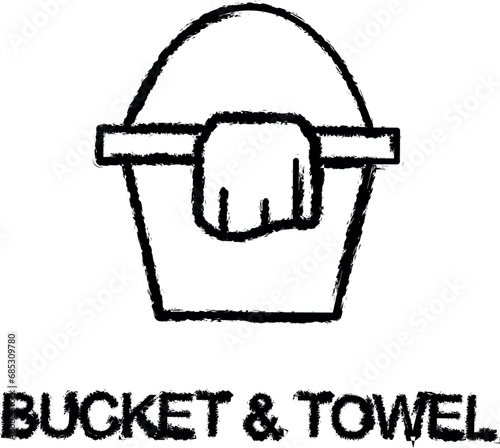 bucket and towel icon grunge style vector