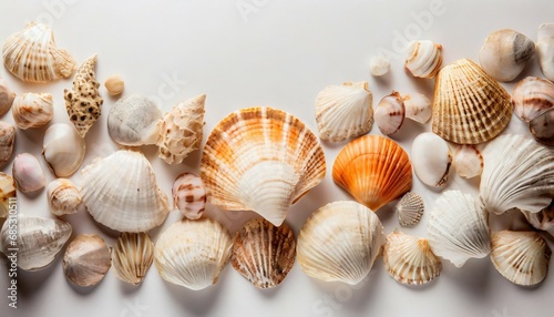 seashells compositions borders on white background
