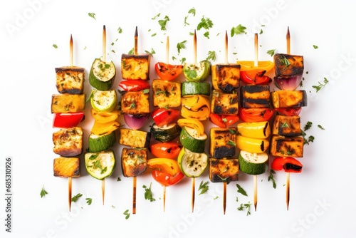 Grilled BBQ Vegetable Skewers with Halloumi - Icon on white background