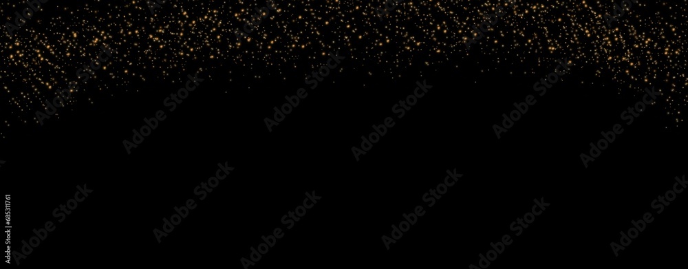 Falling golden bokeh isolated on black horizontal background