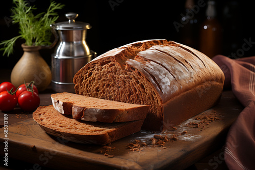 Realistic image of German Pumpernickel bread . AI generated. 2/4 photo
