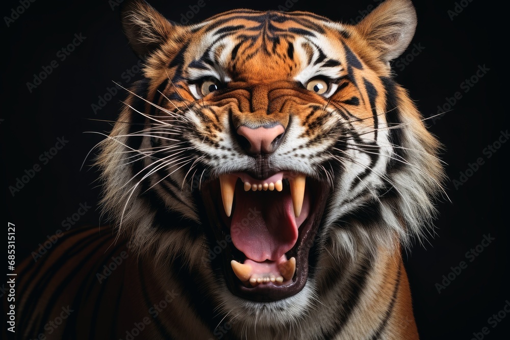 Fototapeta premium A roaring tiger portrait.