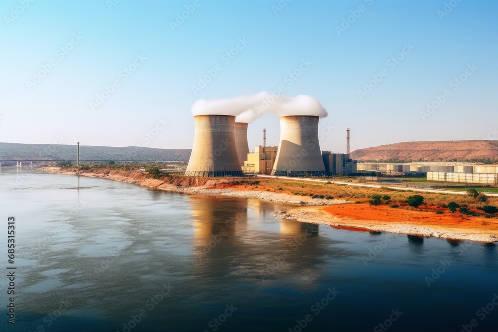 Obraz premium A large nuclear power plant in rural landscape.