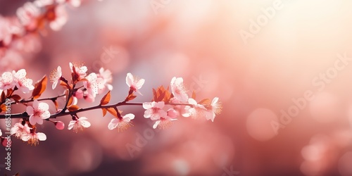 soft focus cherry flowers with bokeh glitter glow light, beautiful wildflower blossom landscape, dreamy spring background wallpaper, Generative Ai © QuietWord
