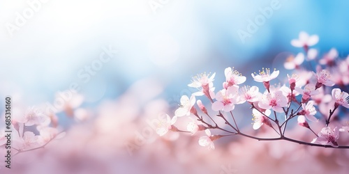 soft focus cherry flowers with bokeh glitter glow light  beautiful wildflower blossom landscape  dreamy spring background wallpaper  Generative Ai