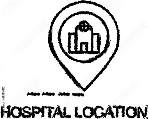 hospital location pin line icon grunge style vector