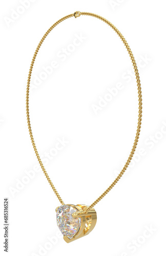 Gold necklace with large diamond. 3d illustration