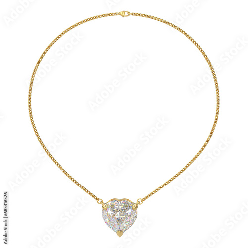 Gold necklace with large diamond. 3d illustration
