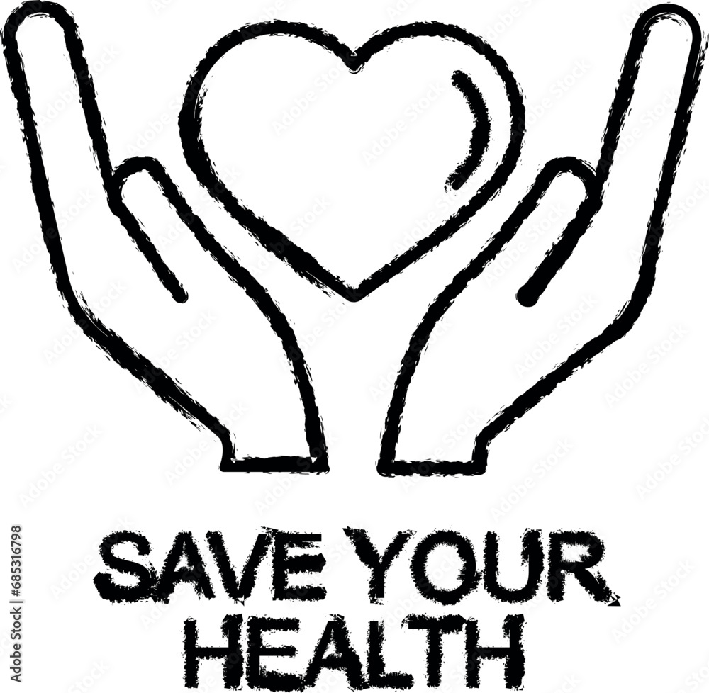 save your health line icon grunge style vector save your health line icon grunge style vector