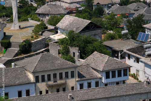 Girokastra is a city in southern Albania, in the valley of the Drinos River. Administrative center of the region and municipality. Mediterranean climate. Traditional houses In Albania, Europe. photo