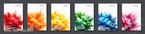 Watercolor booklet colourful cover bundle set with paint splash on white background