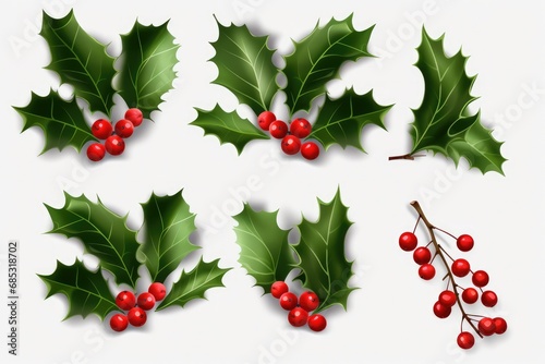 Holly Leaves And Berries Isolated On Transparent Background
