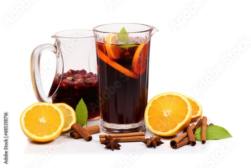 Isolated Image Of Festive Mulled Wine. Сoncept Festive Beverage, Warm Winter Drink, Spices And Citrus, Holiday Cheers