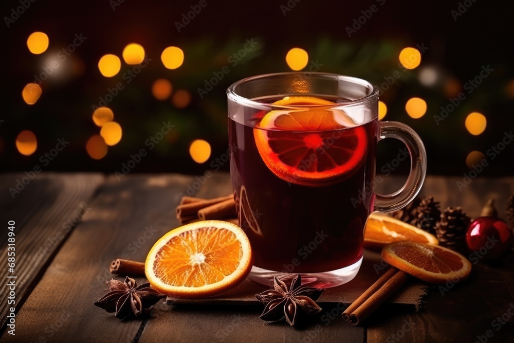 Mulled Wine On Wooden Background, Christmas Product Mulled Wine On Wooden Background, Christmas Product
