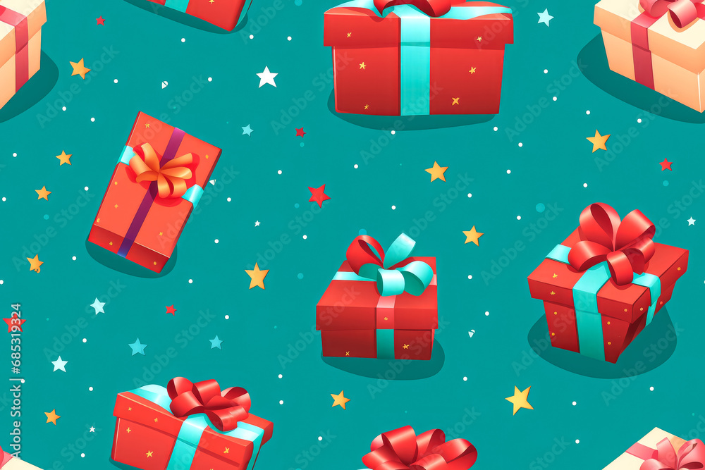 Seamless pattern with gift boxes and stars. illustration. Seamless pattern with gift boxes and stars. illustration.