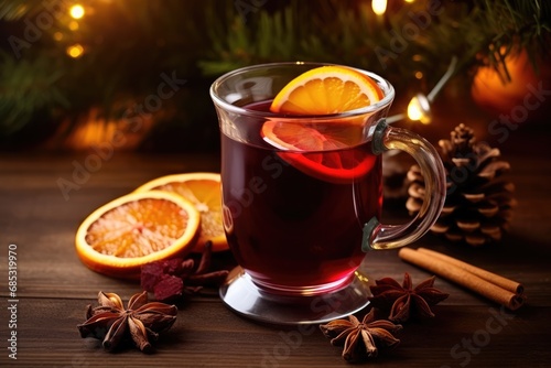 Steaming Cup Of Mulled Wine Amidst Joyful Christmas Scene