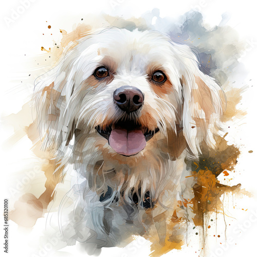 watercolor Maltese dog clipart, Generative Ai