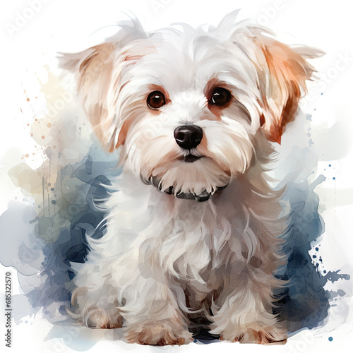 watercolor Maltese dog clipart, Generative Ai