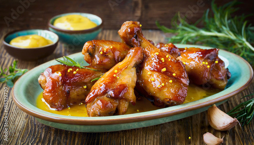 baked chicken wings and legs in honey mustard sauce