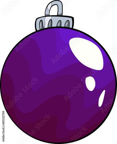 Hand drawn vector drawing of purple gradient Christmas ball. Colourful, cartoon style, doodle, decoration, symbol, sign, holiday, winter, happy new year 