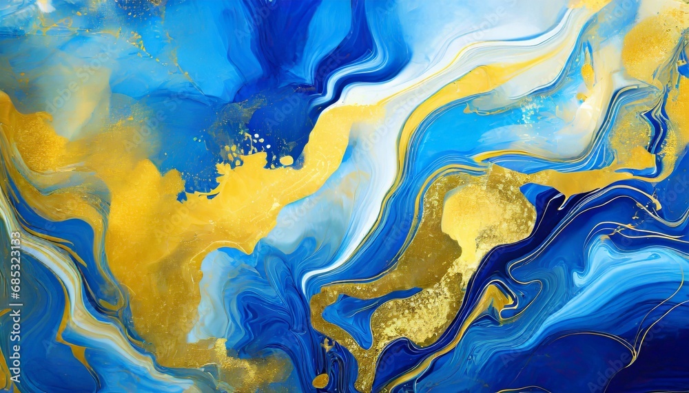 hand painted background with mixed liquid blue and golden paints abstract fluid acrylic painting modern art marbled blue abstract background liquid marble pattern
