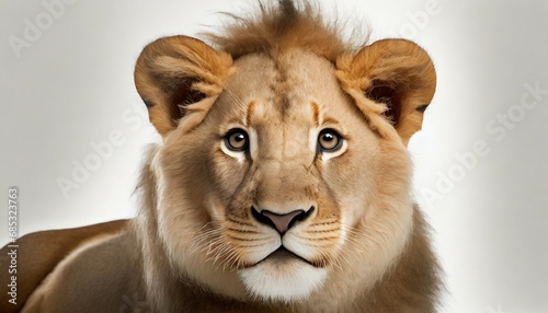 portrait of immature lion in front of white background © Marsha