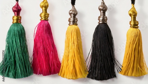 five different color tassels isolated on white background photo