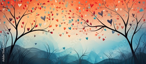 a branch full of hearts is shown behind colorful blurry background