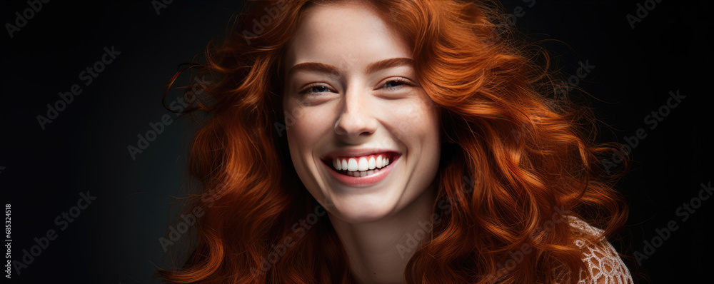 Obraz premium A close up portrait beautiful young woman with red hair smiling for the camera.