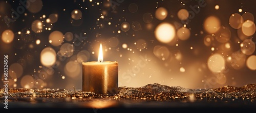 a golden candle near some glowing lights in the air
