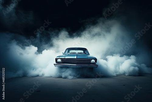 a white car with its pipe filled with smoke © Photo And Art Panda