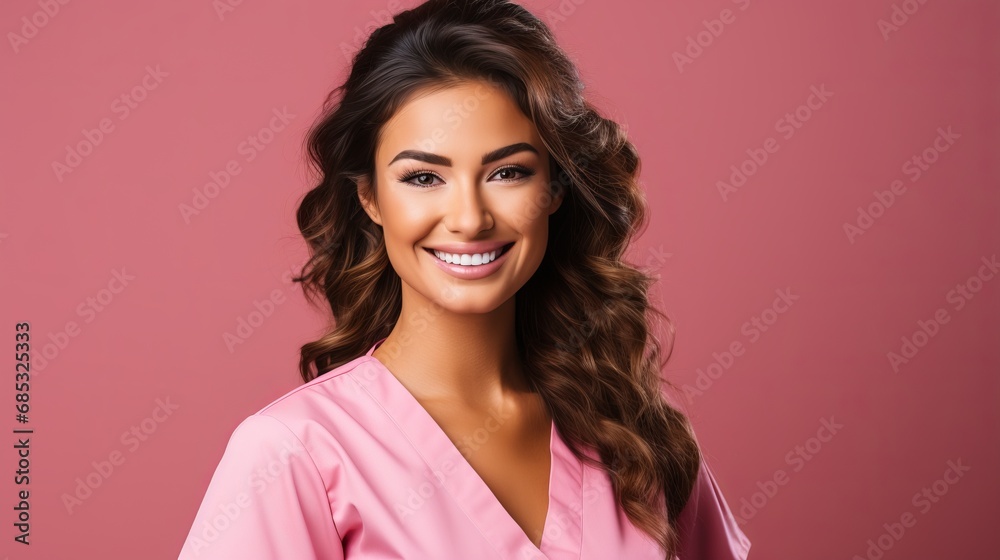 Female medical worker in surgical clothing with colleagues experience in the concept of teamwork and professionalism in the medical environment. Female medical worker in surgical clothing with colleagues experience in the concept of teamwork and professionalism in the medical environment.