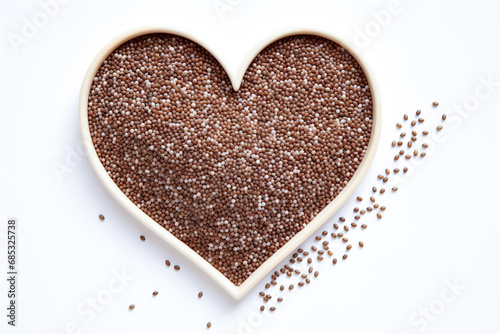 Concept of various chia seeds forming a heart shape.