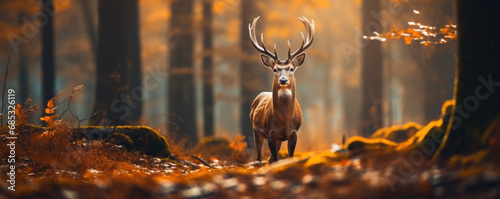A majestic deer in a beautiful autumn forest photo