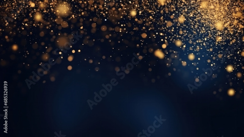 Golden particles floating on a mystical navy blue backdrop photo