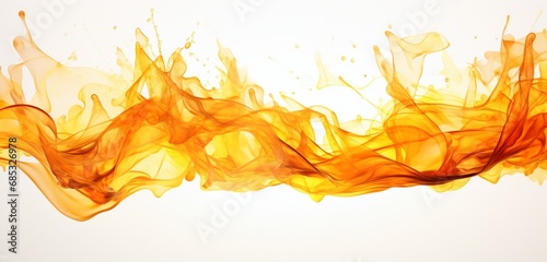 A breathtaking burst of orange and yellow flames, frozen in time against a seamless white background, captured in exquisite detail by a high-definition camera.