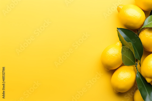 Frische Zitronen auf gelbem Hintergrund mit Platz für Text photo