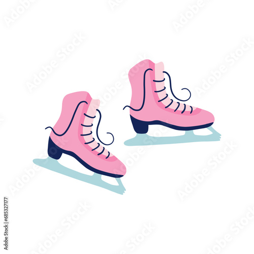 Figure skates illustration. Ice skating footwear. Christmas and New Year holidays decoration symbol. Hand drawn flat style vector illustration.
